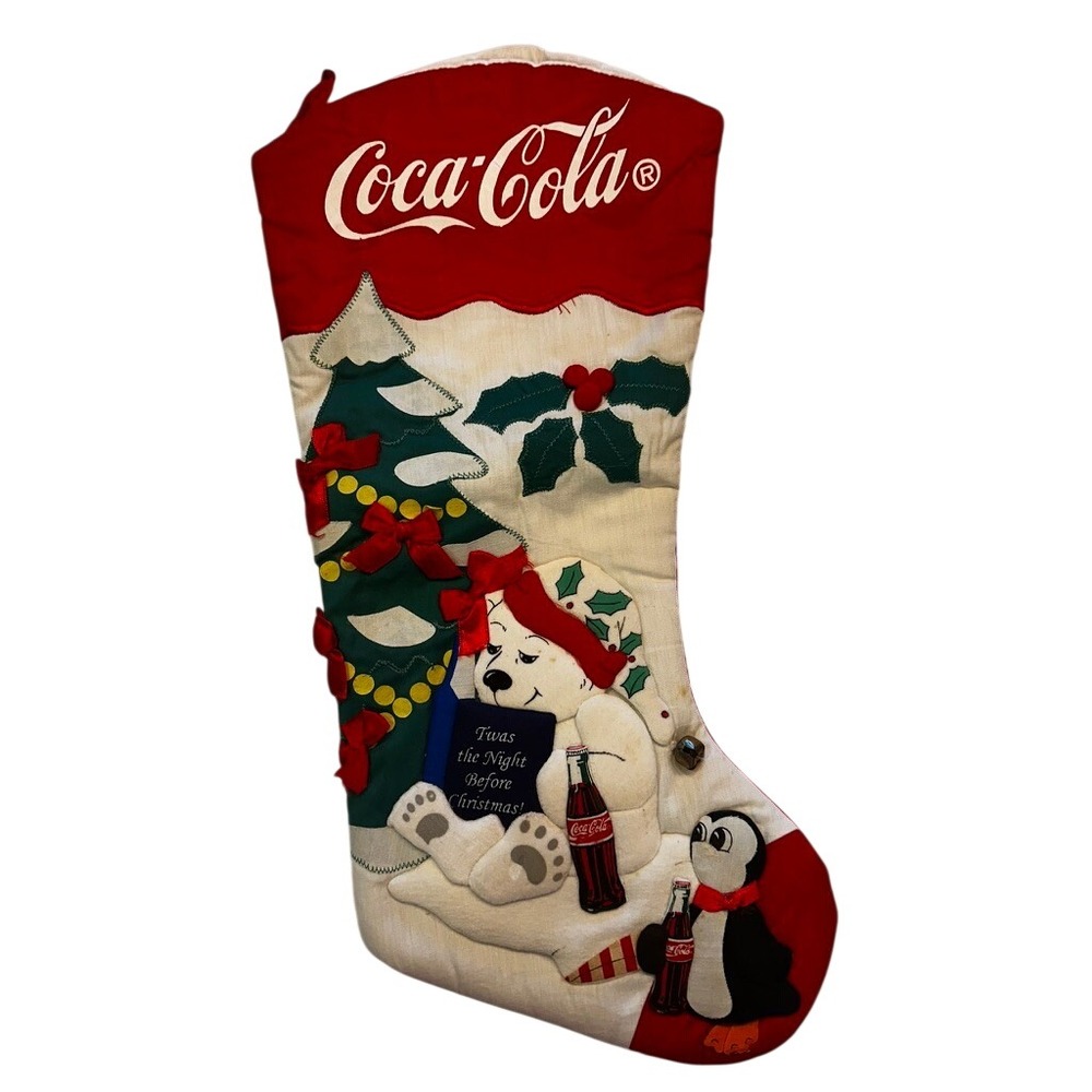 Vintage Coca-Cola Christmas Stocking Polar Bear Penguin Twas the Night Before
